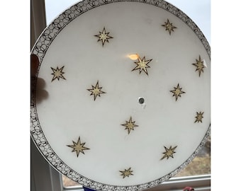 Vintage 1950's Atomic Starburst Ceiling Light Shade Frosted White Gold Stars 17"