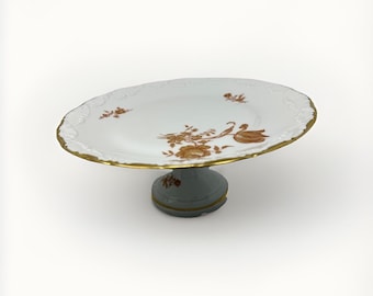 Limoges France Gold Roses Footed Pedestal 10.75"Cake Plate Stand No Chips
