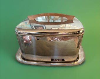 Lincoln Beautyware Chrome Cake Carrier Saver Locking Lid Square MCM Granny Vtg