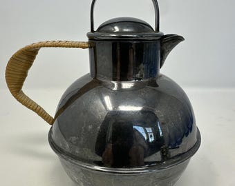 Vintage MCM International Silver Co. CGW&S Tea Pot Hot Water Pot Wicker Handle