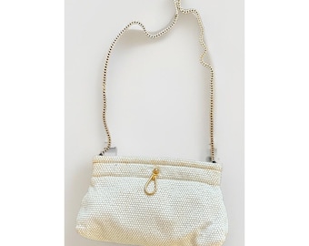 Lumured Corde Bead Unique 1950's Ivory And Gold Purse Evening Bag Round Beads