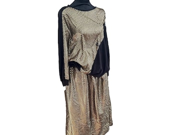 Vintage 80's Black Sequin Top and skirt Set Jersey. 3xl Liquid Gold