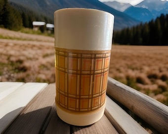 ALADDIN'S Best Buy Thermos Bottle Wide Mouth Pint- Tan Brown Red Plaid VINTAGE