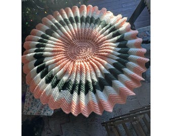 Vintage Round Crocheted Knit Ruffled Pastel Table Cover Throw 28 Inch Handmade