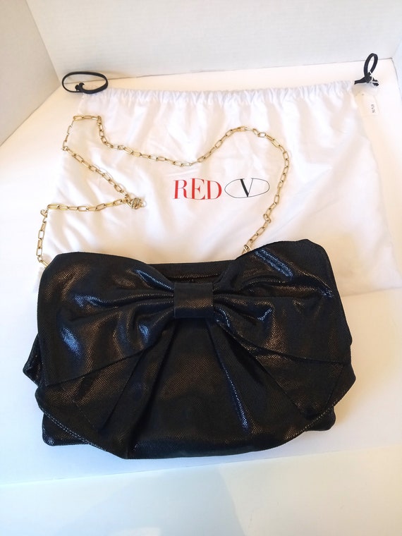 Valentino RED Black Leather Bow Shoulder Bag Chain