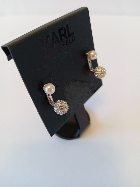 Karl Lagerfeld Earrings Pearl Crystal Ball. NEW - image 2