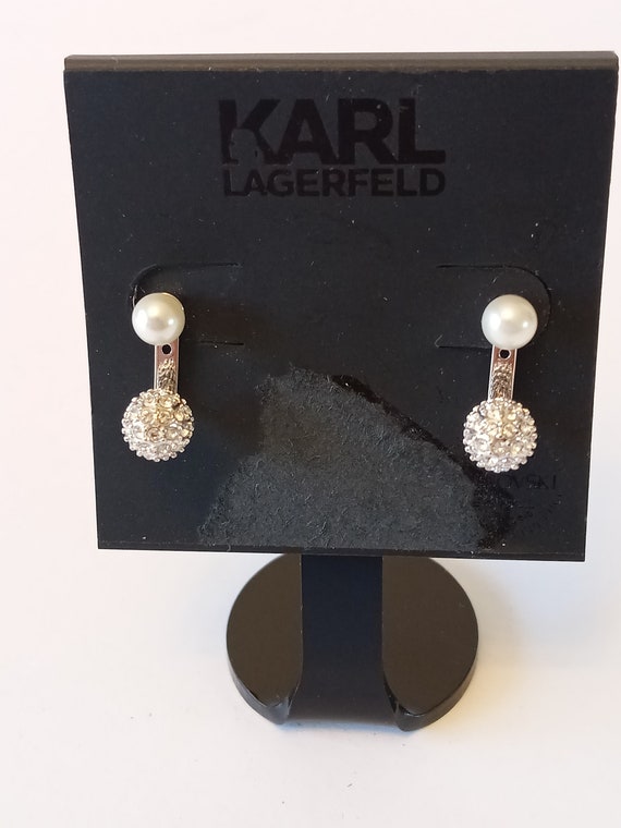 Karl Lagerfeld Earrings Pearl Crystal Ball. NEW - image 1