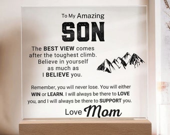 To My Son Acrylic Gift from Mom, Graduation Birthday Encouragement Job Promotion Gift for Son Desk Sign, Christmas Gift Plaque for Son