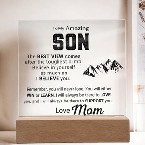To My Son Acrylic Gift from Mom, Graduation Birthday Encouragement Job Promotion Gift for Son Desk Sign, Christmas Gift Plaque for Son