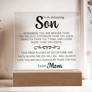 To My Son Acrylic Gift from Mom, Graduation Birthday Encouragement Job Promotion Gift for Son Desk Sign, Christmas Gift Plaque for Son