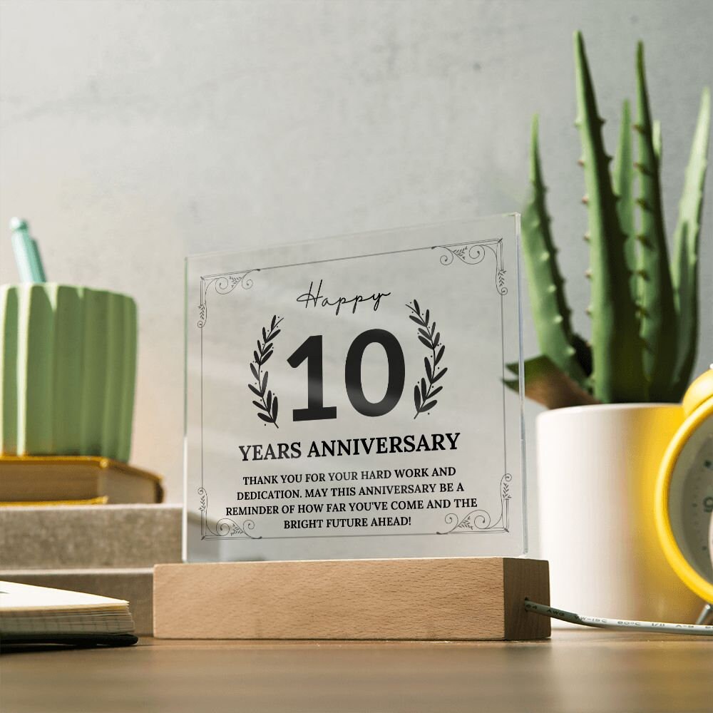 10 Year Work Anniversary Gift From Coworker Boss Friend, 10th Employee Service Award