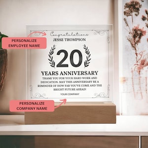 20 Year Work Anniversary Gift from Co-worker Boss Friend, 20th Employee Service Award, Appreciation Award for an Employee Colleague