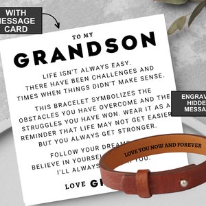 Personalized Leather Bracelet for Grandson, Christmas Birthday Anniversary Gift for Son from Gigi, To My Grandson from Grandma