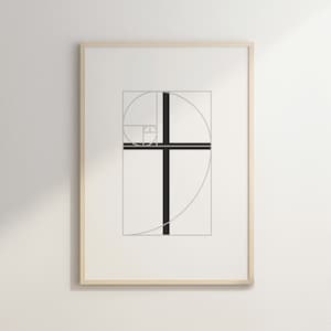 Fibonacci Golden Ratio Spiral Cross | Minimalist Christian Printable Wall Art | DIGITAL DOWNLOAD