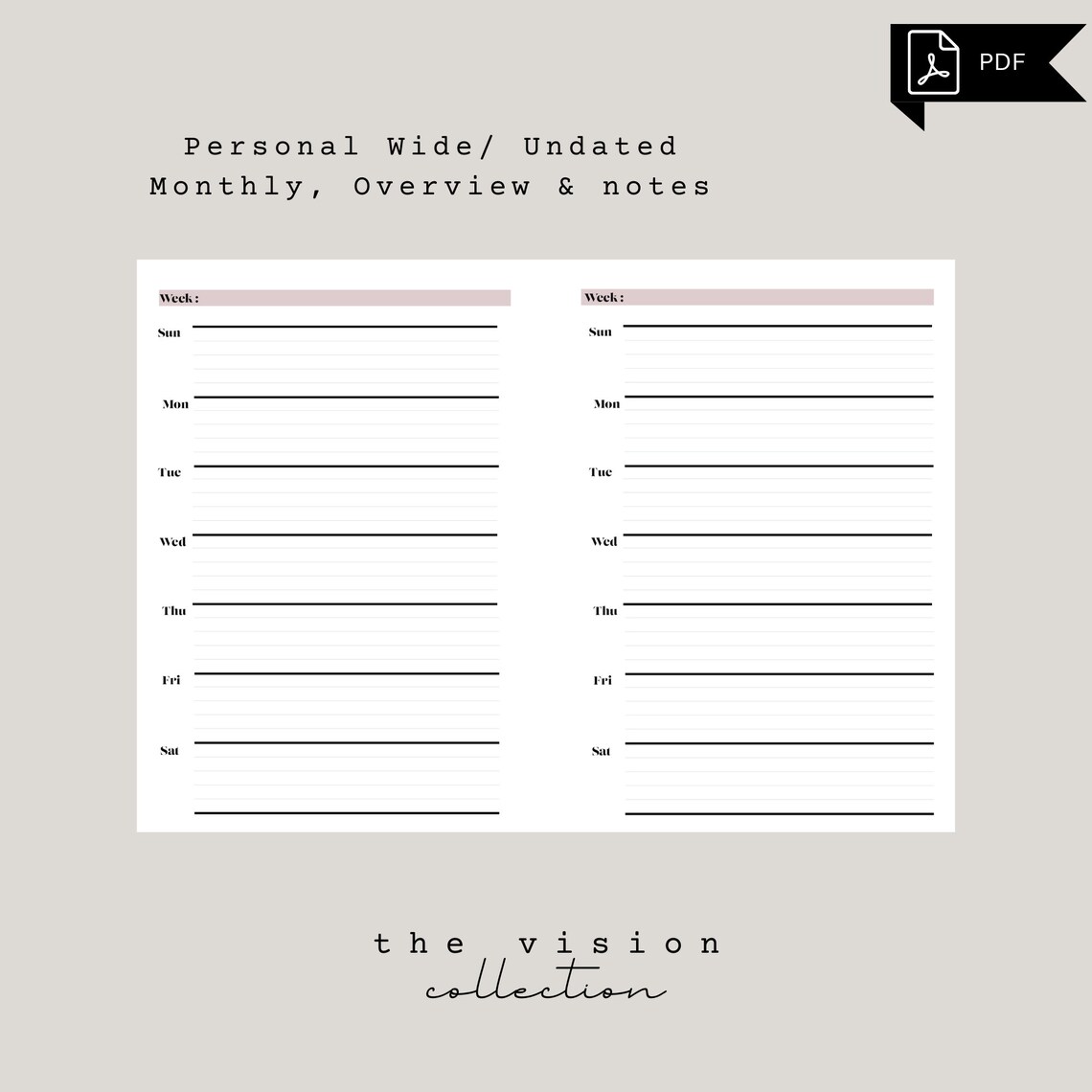 Personal Wide Undated Monthly Calendar Bundle MO1P W/ Etsy Personal Wide Undated Monthly Calendar Bundle MO1P W/ Etsy