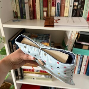 Handmade Book Sleeve, Happy Dots, Fabric Book Sleeve, Book Pouch, Cotton, Wood Button Closure image 2