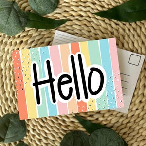 DIGITAL Colorful Pastel Stripes Postcards, Teacher Postcards, Theme Postcards, Hello Postcard, Back to School Postcards, School Supplies