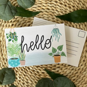 PRINTED Potted Plants Postcards, Teacher Postcards, ENGLISH & SPANISH, Set of Postcards, Potted Plants, Hello Postcard, Back to School