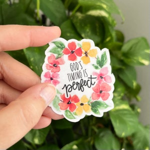 God&#39;s Timing Is Perfect Sticker, Christian Quote Sticker, Scripture Sticker, Faith Sticker, Bible Journaling, Water bottle Laptop Sticker
