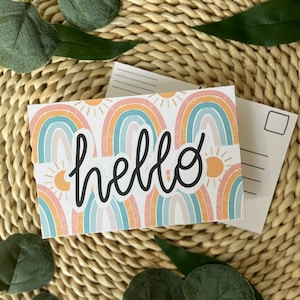 PRINTED Boho Rainbow Postcards, Teacher Postcards, ENGLISH & SPANISH Set of Postcards, Boho Rainbow, Hello Postcard, Back to School
