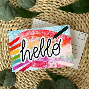 DIGITAL Crayon Rainbow Postcards, Teacher Postcards, Set of Postcards, Hello Postcard, Back to School Postcards, School Supplies Theme