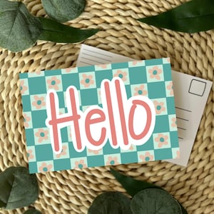 PRINTED Blue Checkerboard Postcards, Teacher Postcards, Set of Postcards, Hello Postcard, Back to School Postcards, School Supplies, Theme