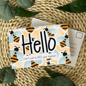 PRINTED Bee Postcards, Teacher Postcards, Set of Postcards, Hello Postcard, Back to School Postcards