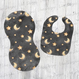 Moon and Stars Bib and Burp Cloth Sublimation Template, Baby Set Digital Design, Sublimation Design, Bib and Burp Cloth Design,