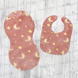 Moon and Stars Bib and Burp Cloth Sublimation Template, Baby Set Digital Design, Sublimation Design, Bib and Burp Cloth Design, Baby Girl