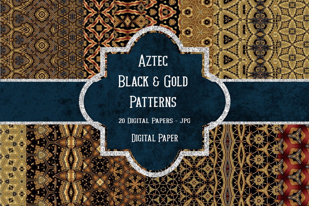 Aztec Pattern Digital Paper |black Gold Digital Paper |aztec Black Gold ...