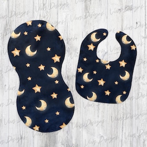 Moon and Stars Bib and Burp Cloth Sublimation Template, Baby Set Digital Design, Sublimation Design, Bib and Burp Cloth Design, Girl or Boy