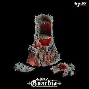 The Fall of Guardia Outpost Tower 3D Printed Miniature - 28mm Scale Terrain Piece