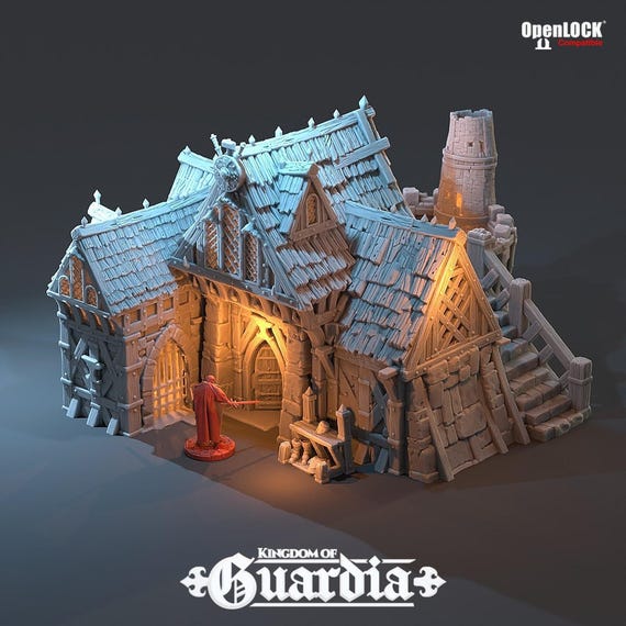 3D Printed Terrain - Kingdom of Guardia Blacksmiths Lodge, 28mm Scale Model