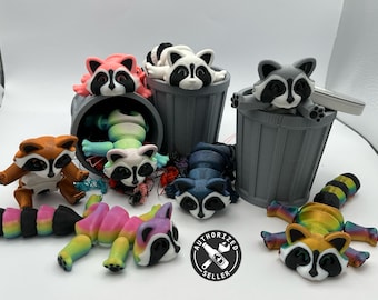 Procione stampato in 3D con bidone della spazzatura - Panda della spazzatura - Articolazione - Adorabile procione