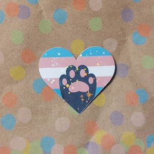 Transgender Holographic Waterproof Pride Cat Paw Heart Sticker Decal