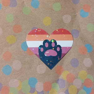 Lesbian Holographic Waterproof Pride Cat Paw Heart Sticker Decal