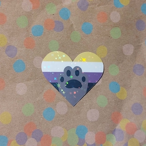 Nonbinary Holographic Waterproof Pride Cat Paw Heart Sticker Decal