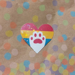 Pansexual Holographic Waterproof Pride Cat Paw Heart Sticker Decal