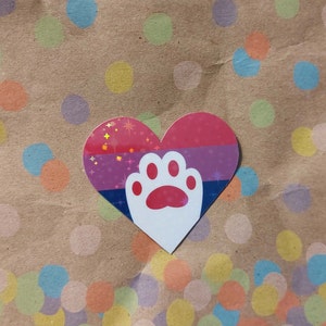 Bisexual Holographic Waterproof Pride Cat Paw Heart Sticker Decal