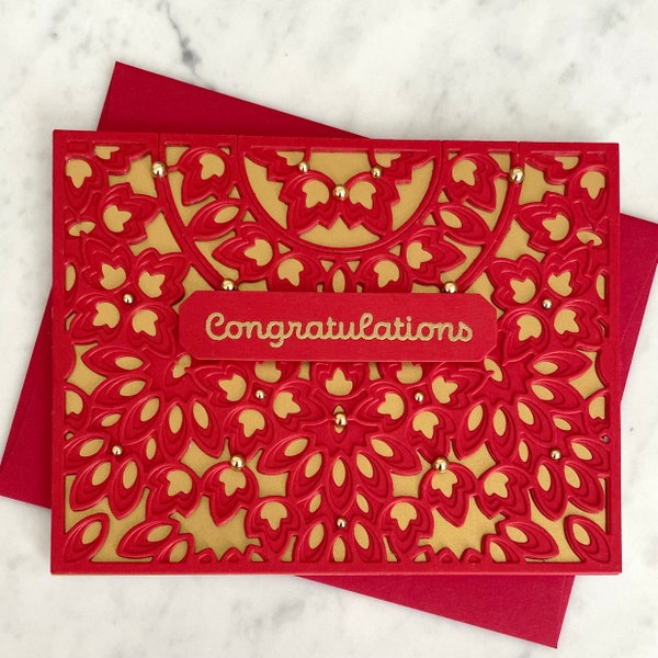 Chinese Wedding Card, Handmade Greeting, Traditional Lucky Red Gold, Asian Congratulations, Baby Red Egg, Engagement, Layered, Elegant Fancy