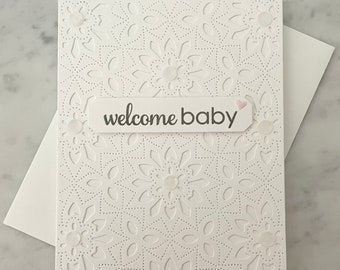 Handmade Welcome Baby Greeting Card, All White Layered, Quilted Pattern, So Happy For You, Congratulations, Textured, Layered, Sweet, Fancy