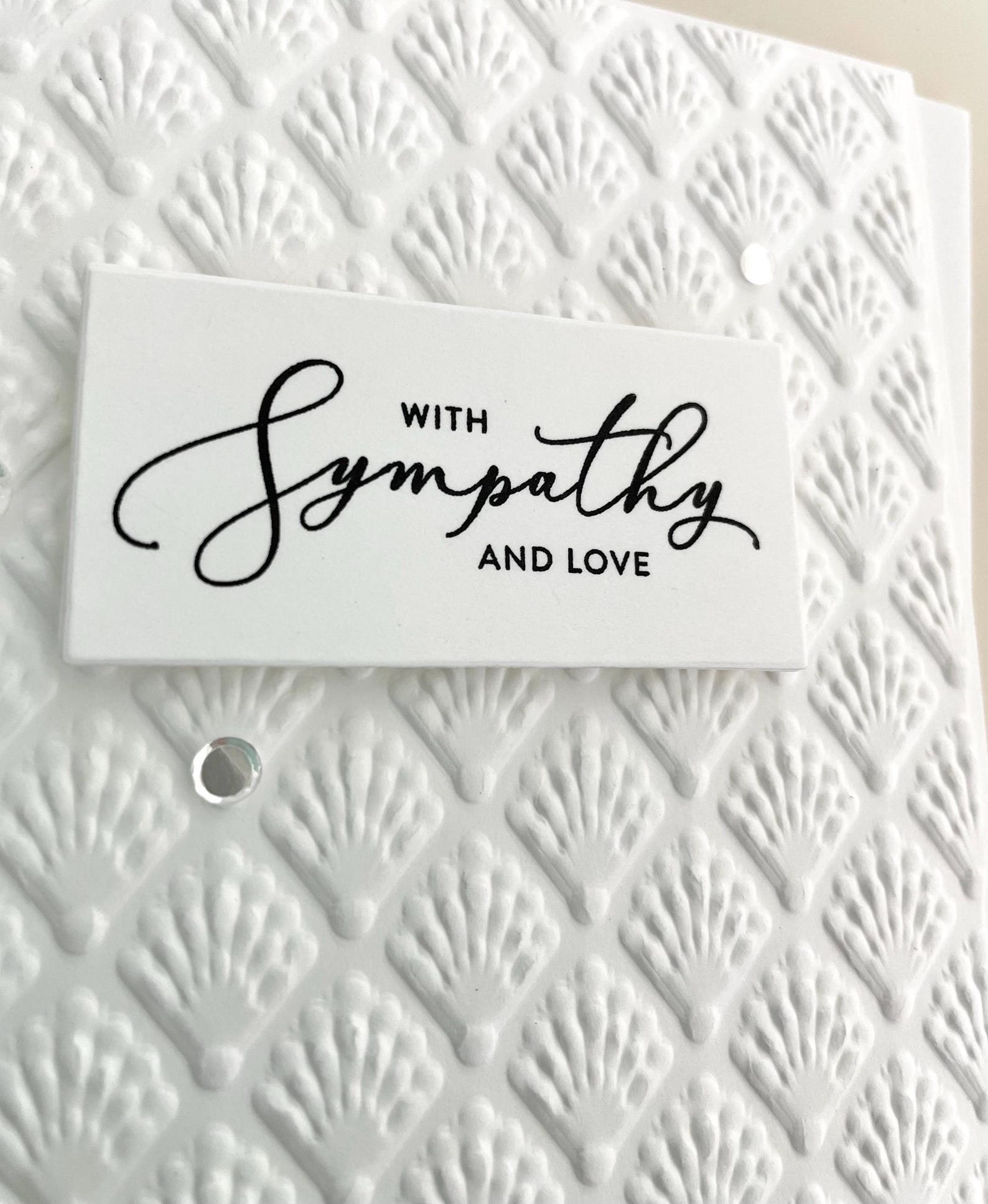 All White Sympathy Card: Handmade Embossed Shell Pattern, Elegant ...