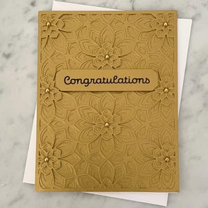 Fancy Gold Congratulations Card, Pearlescent Handmade Greeting, Beautiful Golden Wedding Anniversary, Elegant Layered 50th Celebration, 3D