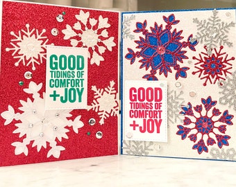 Handmade Snowflake Cards, Glitter Christmas Greeting, Sparkling Holiday Decoration, Good Tidings, Embellished, Beautiful, Inlaid, Fancy, 3D