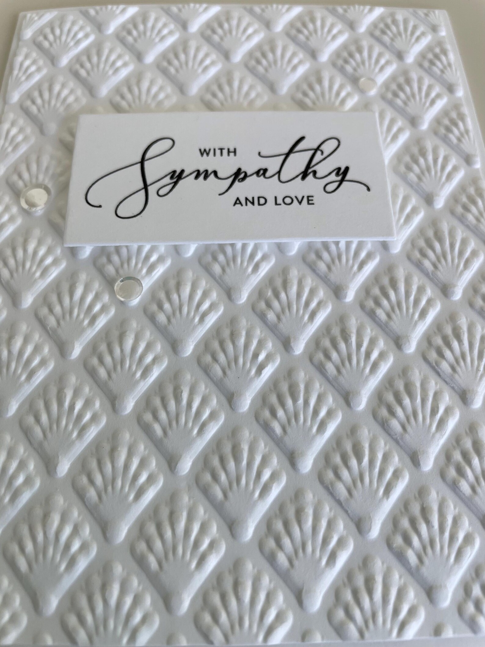 All White Sympathy Card: Handmade Embossed Shell Pattern, Elegant ...
