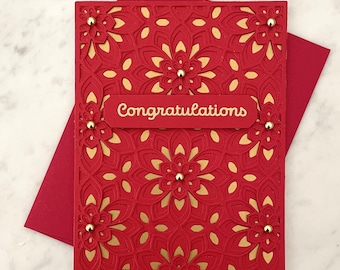 Red Wedding Card Handmade, Layered Greeting, Lucky Gold, Asian Congratulations, Baby Red Egg, Engagement, Bridal Shower, Fancy Unique 3D