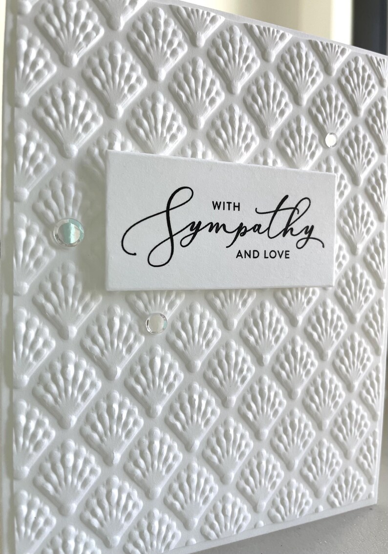 All White Sympathy Card: Handmade Embossed Shell Pattern, Elegant ...