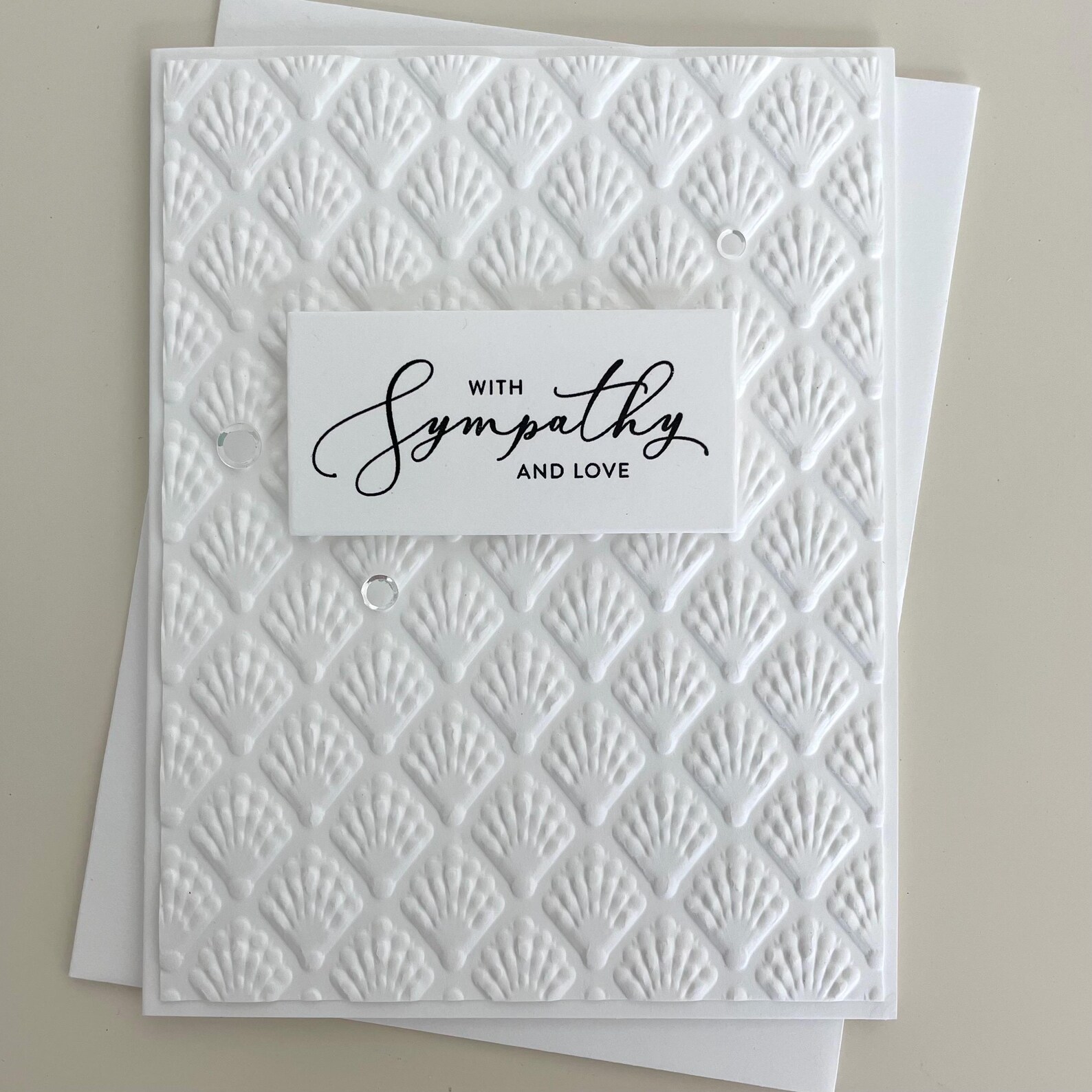 All White Sympathy Card: Handmade Embossed Shell Pattern, Elegant ...