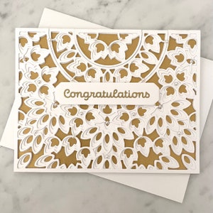 Wedding Congratulations Card, Fancy Gold Handmade Luxury Greeting, Elegant White  Lacy Layered, Special Anniversary Beautiful Detailed Pearl