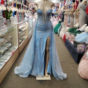 blue dresses on mannequins Navy Embellished Short Sleeve Empire Waist Dress